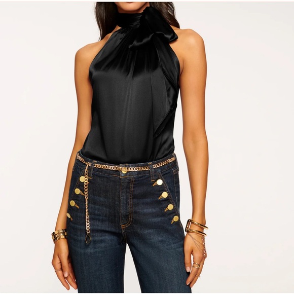 Ramy Brook Lori Silk High Neck Black Halter tank Top  Large never worn - Picture 1 of 10